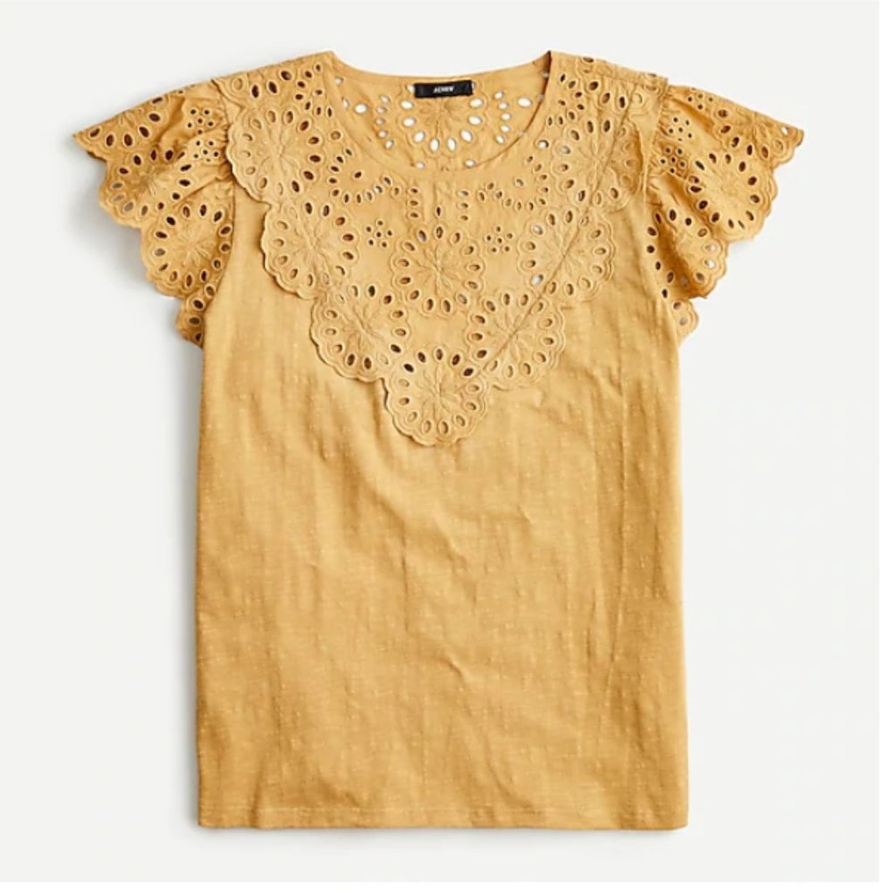 NWT J. Crew Eyelet Flutter-Sleeve T-shirt